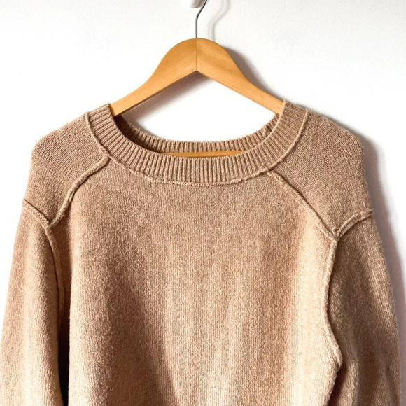 Zara Knit Exposed Seam Oversized Jumper Sweater Tan Beige Sz Small - Picture 5 of 8